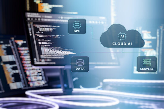 Cloud AI Computing Infrastructure with GPU Processing, Data Storage and Servers for Artificial Intelligence Development