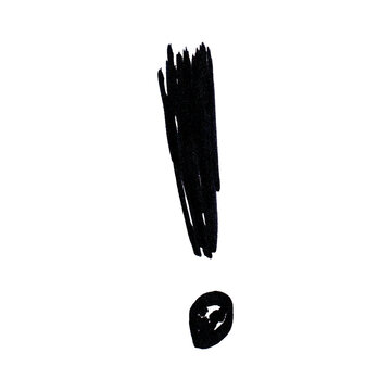 Black crayon hand-drawn exclamation mark icon on white background