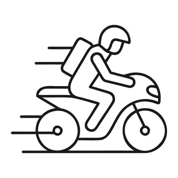 Speedy courier driving motorbike with backpack for fast parcel delivery and express shipping.