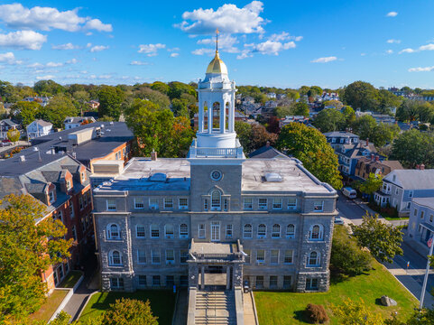Newport City Hall aerial view on 43 Broadway at the downtown Newport, Rhode Island RI, USA.