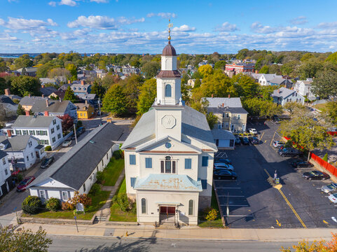 St Paul's United Methodist Church aerial view at 12 Marlborough Street in Newport, Rhode Island RI, USA.