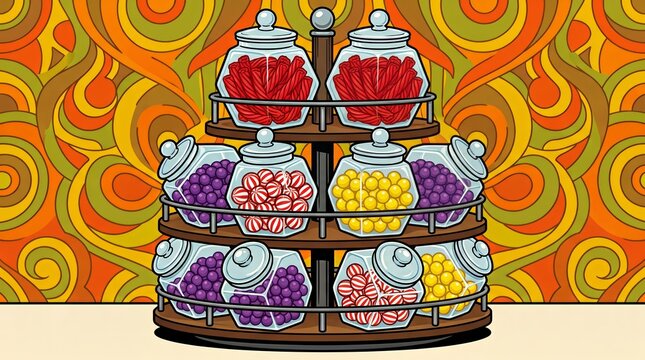 Vintage Candy Store Revolving Carousel Display Illustration