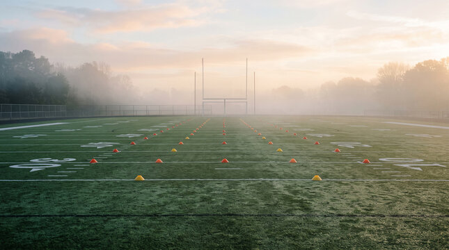oggy sports stadium turf with practice cones and goalposts