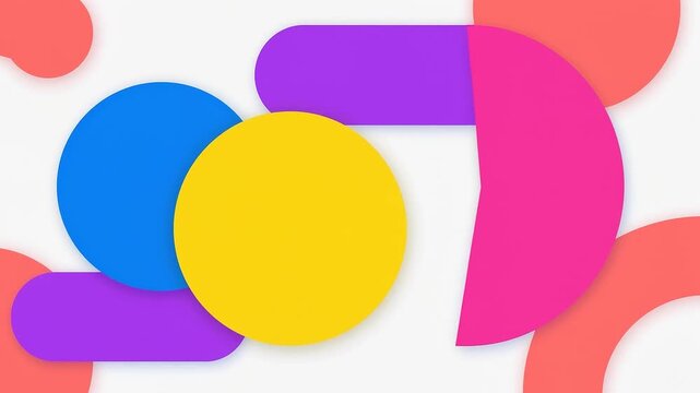 Bold colorful circles and semicircles move gently in a playful seamless modern 2D geometric background.
