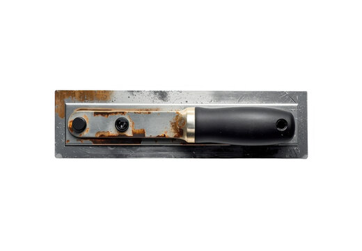 Old rusty construction trowel on transparent background