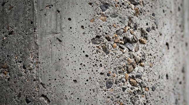 Raw cast concrete wall surface with air pinholes and aggregate specks