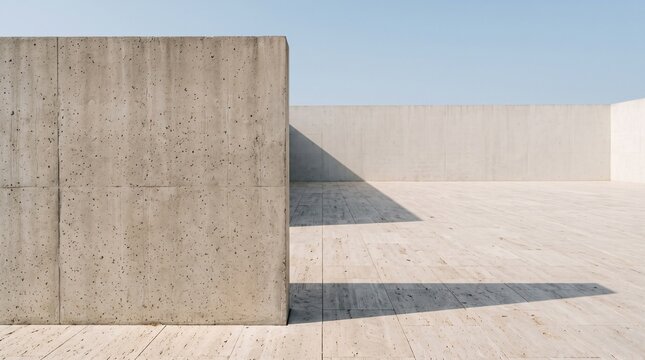 Monolithic freestanding concrete wall on travertine stone pavers