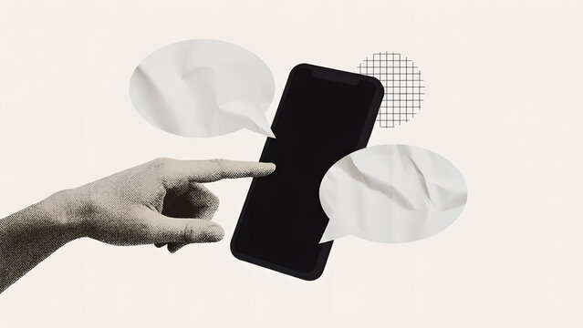Hand Interacting with Smartphone Screen, Representing Digital Communication and Social Media Messaging.