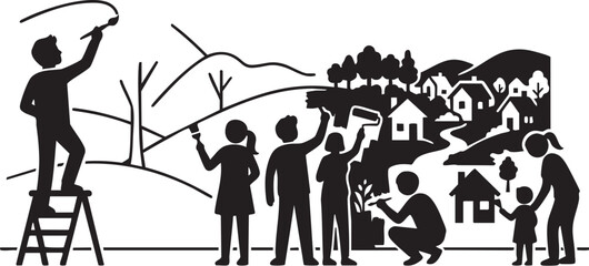 Artists collaborating on large mural project outdoors © Sudipta