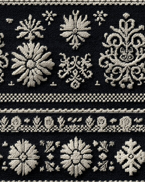 Seamless pattern of a traditional handwoven textile pattern in monochrome gray and white