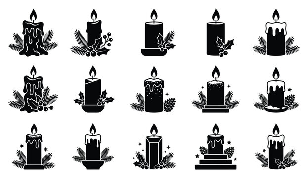 A collection of elegant black silhouette candles for festive winter decor and holiday celebrations