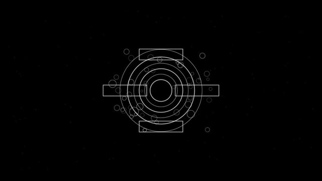 Futuristic Circular HUD Interface, Thin White Technical Rings and Geometric Target Elements, Digital Scanner Display, Dark Technology Background