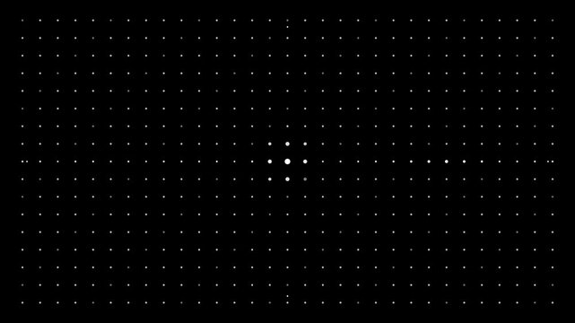 Glowing Dotted Grid Pattern, Tiny White Light Points on Black Background, Digital Matrix Display, Futuristic Technology Motion Graphics