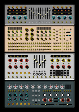 1980s Synthesizer Audio System Cabinet Modules, Vintage Sound Technologies, Classic Analogue Input, Output, Knobs and Buttons