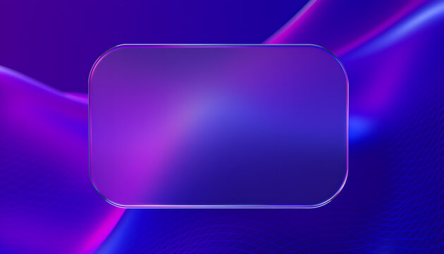 Modern Abstract Glassmorphism Design Element with Vibrant Purple and Blue Gradient Background.