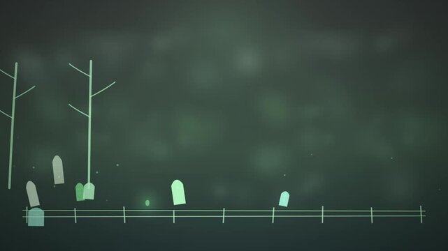 Minimalist Spooky Cemetery Landscape with Glowing Tombstones