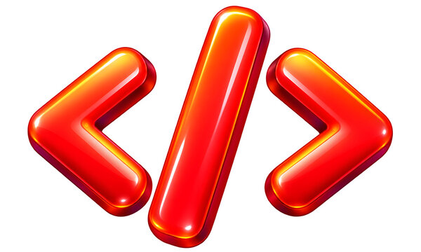 Glossy Red Code Brackets Icon for Programming and Web Development