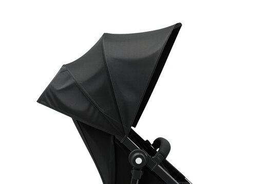 Black baby stroller hood protecting from elements