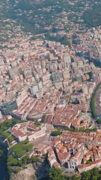 Aerial view of Monte Carlo city and Port Hercules. Vertical video