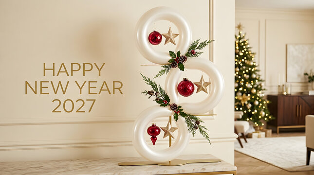 Celebrating the arrival of 2027 with festive decorations a beautifully adorned christmas tree and hopeful anticipation for the year ahead