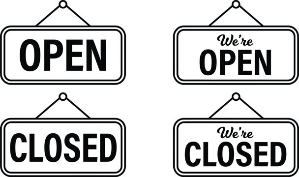 Open Closed Hanging Shop Door Sign Vector Set
