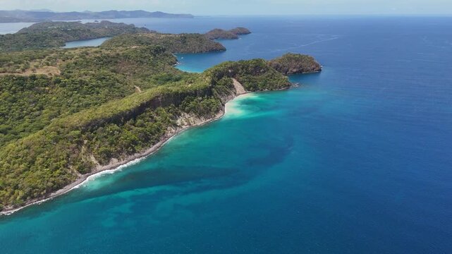 Aerial view of Playa Cabuyal coastline and turquoise waters in Guanacaste, Costa Rica