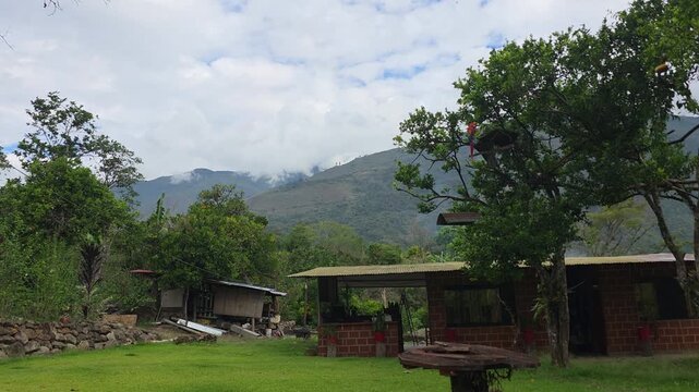Village beneath clouds in the Peruvian mountains