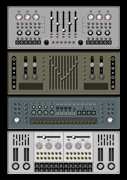 1980s Synthesizer Audio System Cabinet Modules, Vintage Sound Technologies, Classic Analogue Input, Output, Knobs and Buttons