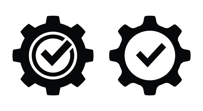 Gear icons with checkmarks represent settings or confirmation options