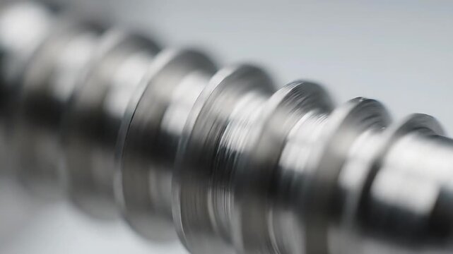 Metal Screw Rotating Smoothly in a Close-Up Macro Shot, Showcasing Industrial Precision and Mechanical Engineering.