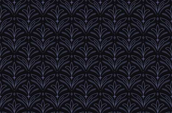 Dark Art Deco Floral Seamless Vector Pattern Background