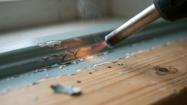 Soldering iron melting paint on wooden surface during repair work