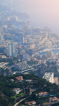 Aerial view of the city of Monaco and the French Riviera. Vertical video