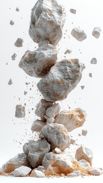 Rocks hover above the ground creating an intense scene of motion and energy