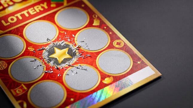 A bright golden scratch card with prize revealed displaying a winning star shape on a dark surface