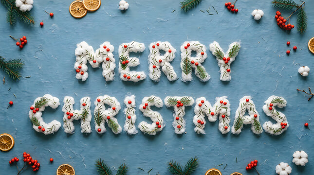 Festive merry christmas message surrounded by holiday decorations