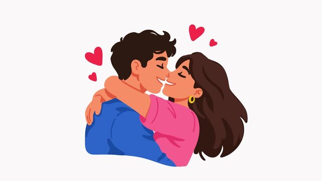 animation happy romantic partners cuddling and kissing affectionately