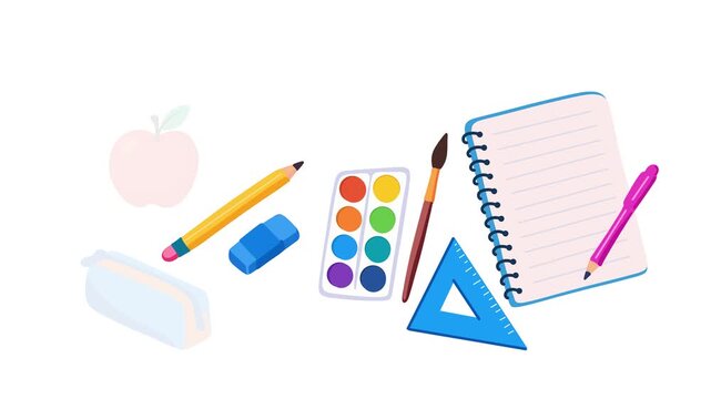 animation colorful school supplies set for education and studying