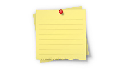 Yellow sticky note mockup with red push pin isolated on transparent background, realistic post-it memo paper pad for cork bulletin board and office task reminder © Josnara