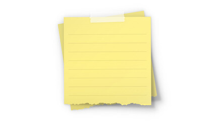 Yellow sticky note paper mockup with adhesive tape isolated on transparent background, realistic blank post-it memo pad with torn edge for message reminder notice © Josnara