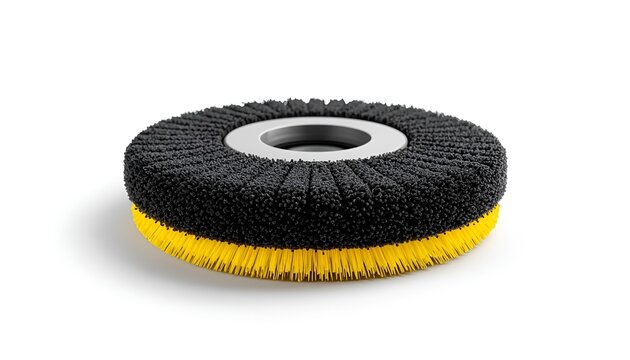 Circular abrasive cleaning disc brush with black and yellow bristles