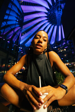 Night Portrait Woman Milkshake Mall