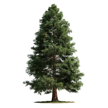 Giant Sequoia tree with green foliage against a clear sky isolated on transparent background