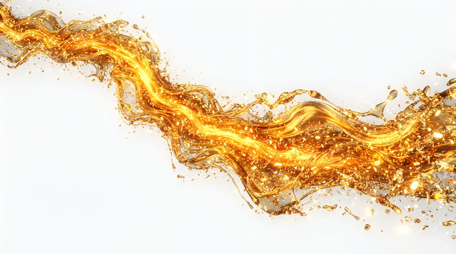 Dynamic splash of golden liquid or orange juice flowing in a smooth wave pattern