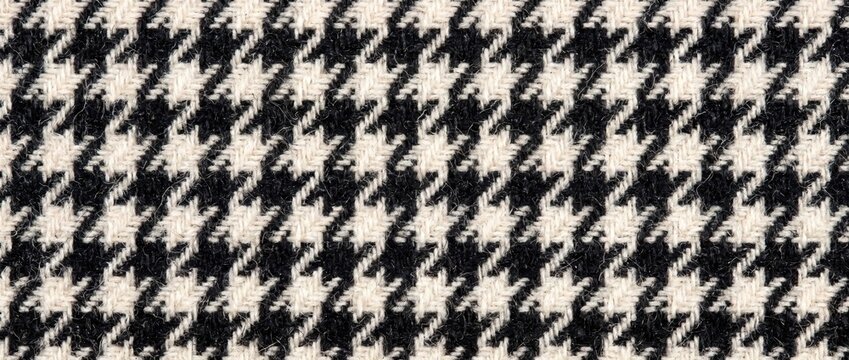 Houndstooth wool pattern texture in classic black and white. Close up of woven dogtooth tweed fabric background