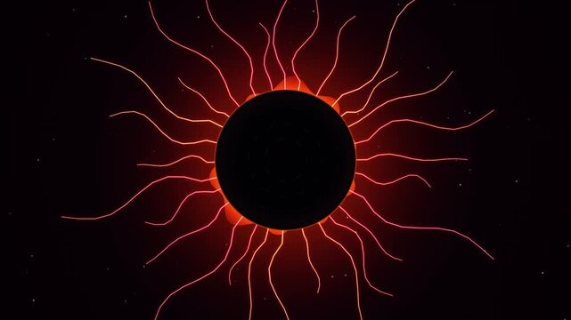Abstract dark background with luminous tentacles surrounding planet or sun motion design.
