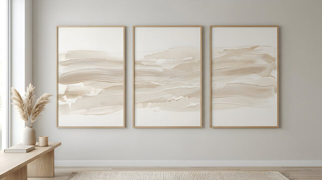 Minimalist beige abstract wall art mockup