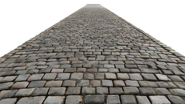 Cobblestone road texture isolated on transparent background