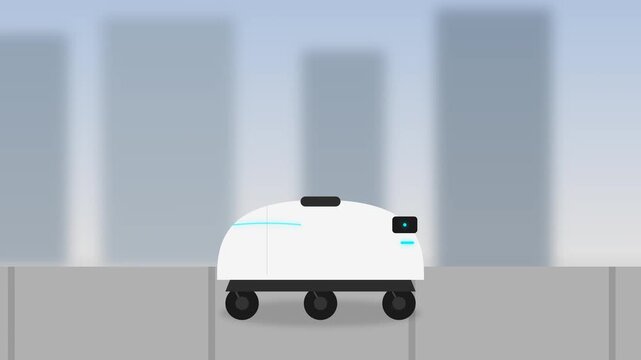 Autonomous Last-Mile Delivery Robot Cinematic 4K Motion Graphic White and Graphite Six-Wheeled Droid