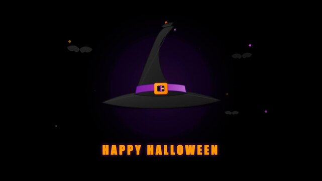 Halloween Witch Hat Illustration with Purple Ribbon and Gold Buckle on Dark Background Flat Vector Graphic Design Element